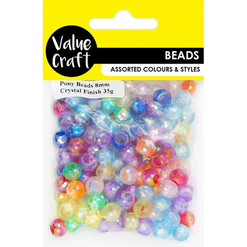 8mm Crystal Finish Pony Beads
